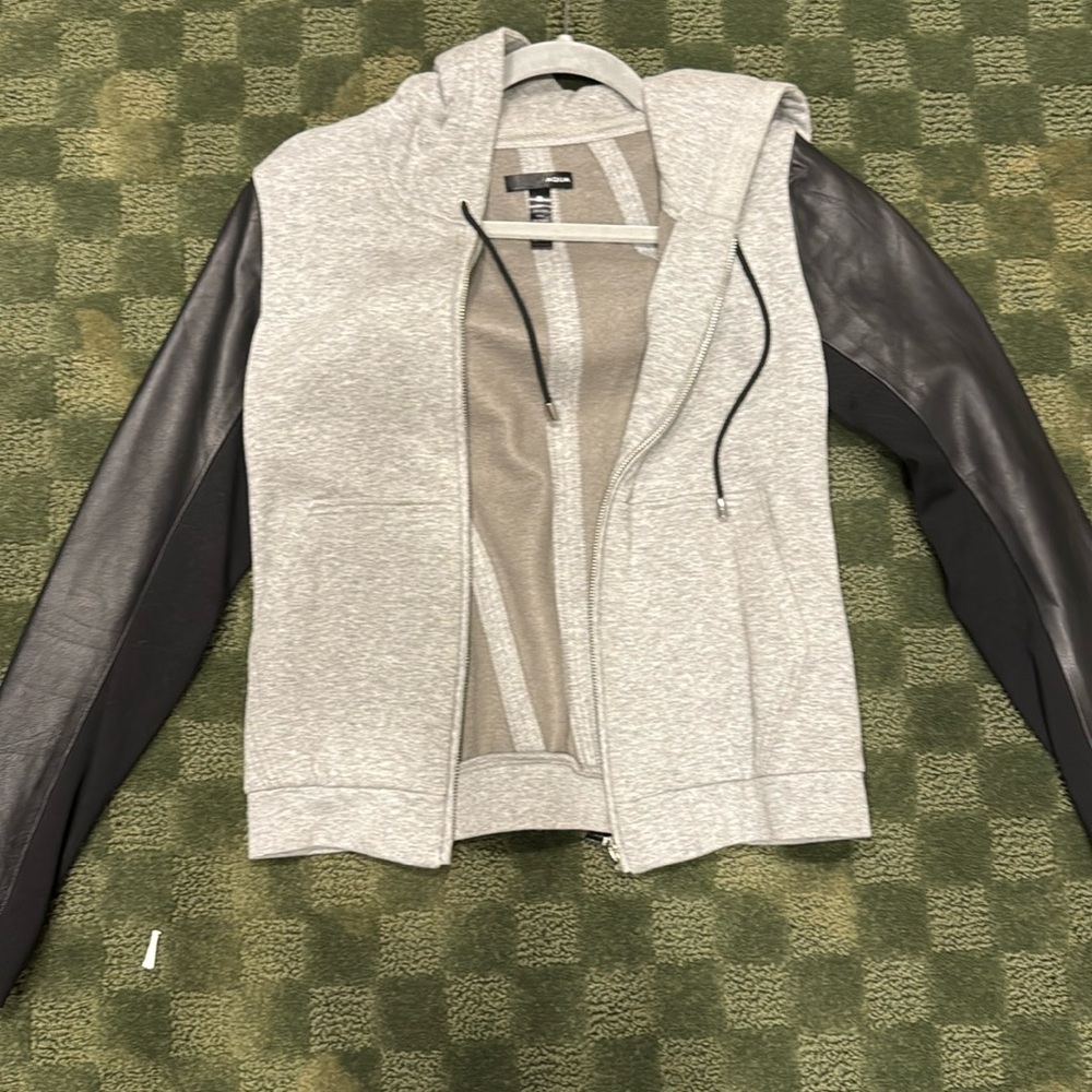 Aqua size, small gray, and vegan leather sweatshirt